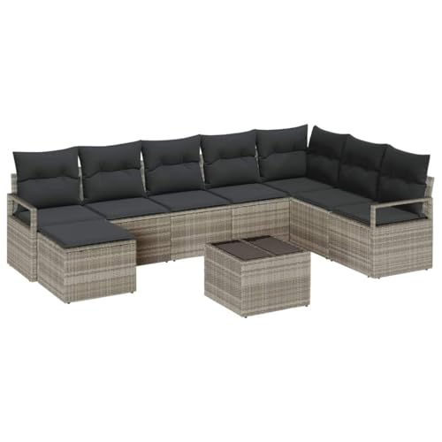 SKM Garten-Sofa-Set 8 pcs Hellgrau Poly Rattan,Möbel,Gartenmöbel,Gartenmöbel-Sets,Hellgrau,60.6 kg,3346482 von SKM