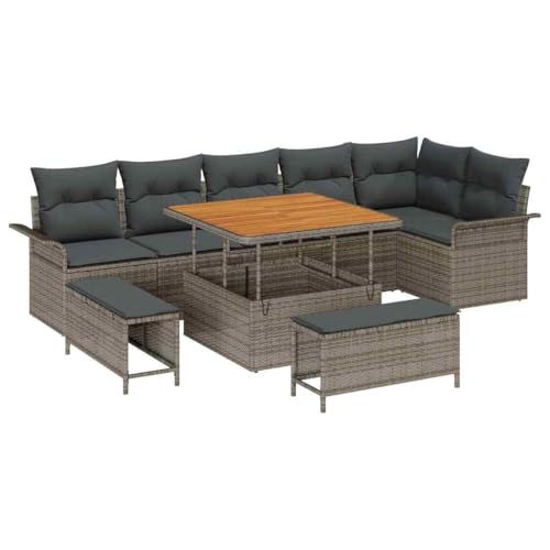 SKM Garten-Sofa-Set 9 pcs Grau Poly-Rattan,Möbel,Gartenmöbel,Gartenmöbel-Sets,Grau,77.2 kg,3362148 von SKM