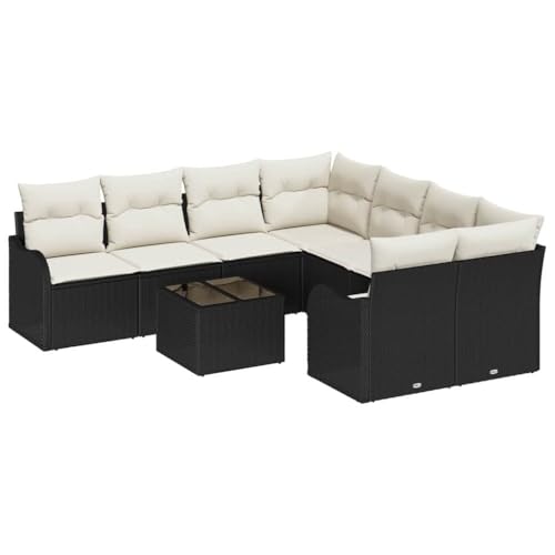 SKM Garten-Sofa-Set 9 pcs Schwarz und Creme 55 x 55 x 37 cm,Möbel,Gartenmöbel,Gartensitzmöbel,Gartensofas,Schwarz,75.6 kg,3354306 von SKM