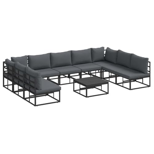 SKM Garten-Sofa-Set mit Kissen 10 pcs Schwarz Aluminium,Möbel,Gartenmöbel,Gartenmöbel-Sets,Schwarz,93.3 kg,3378901 von SKM