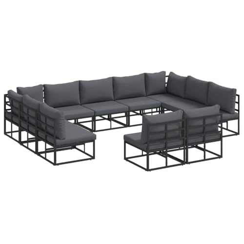SKM Garten-Sofa-Set mit Kissen 11 pcs Schwarz Aluminium,Möbel,Gartenmöbel,Gartenmöbel-Sets,Schwarz,105.2 kg,3378916 von SKM