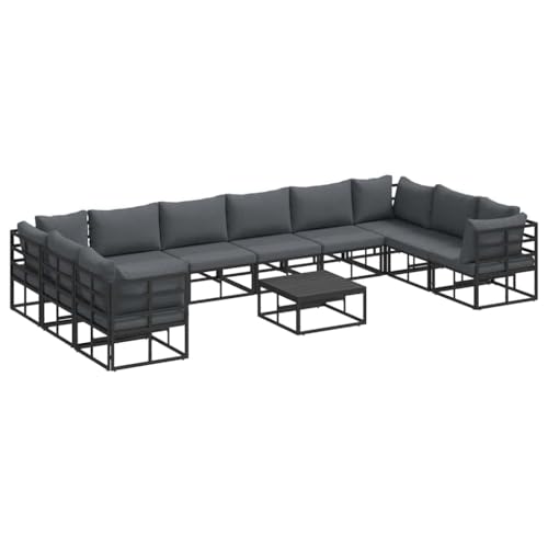 SKM Garten-Sofa-Set mit Kissen 11 pcs Schwarz Aluminium,Möbel,Gartenmöbel,Gartenmöbel-Sets,Schwarz,108.15 kg,3378907 von SKM