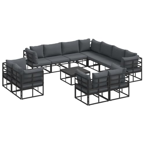 SKM Garten-Sofa-Set mit Kissen 12 pcs Schwarz Aluminium,Möbel,Gartenmöbel,Gartenmöbel-Sets,Schwarz,126.15 kg,3378933 von SKM