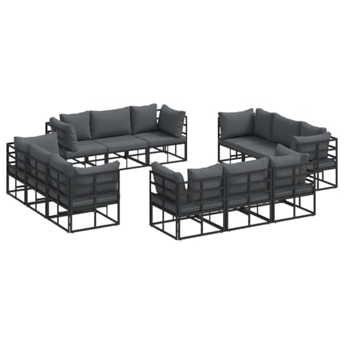 SKM Garten-Sofa-Set mit Kissen 12 pcs Schwarz Aluminium,Möbel,Gartenmöbel,Gartenmöbel-Sets,Schwarz,128.4 kg,3378844 von SKM