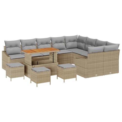 SKM Garten-Sofa-Set mit Kissen 13 pcs Beige Poly Rattan,Möbel,Gartenmöbel,Gartenmöbel-Sets,Beige,98 kg,3362702 von SKM
