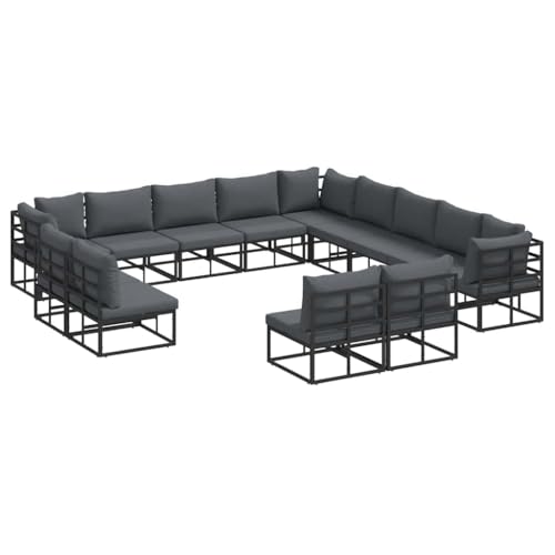SKM Garten-Sofa-Set mit Kissen 13 pcs Schwarz Aluminium,Möbel,Gartenmöbel,Gartenmöbel-Sets,Schwarz,125.55 kg,3378930 von SKM