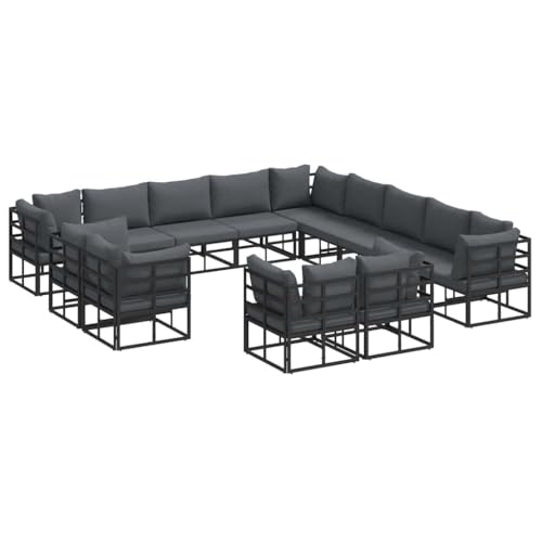 SKM Garten-Sofa-Set mit Kissen 13 pcs Schwarz Aluminium,Möbel,Gartenmöbel,Gartenmöbel-Sets,Schwarz,136.75 kg,3378936 von SKM