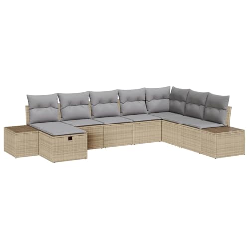 SKM Garten-Sofa-Set mit Kissen 8 pcs Beige Poly Rattan,Möbel,Gartenmöbel,Gartenmöbel-Sets,Beige,64.4 kg,3359429 von SKM
