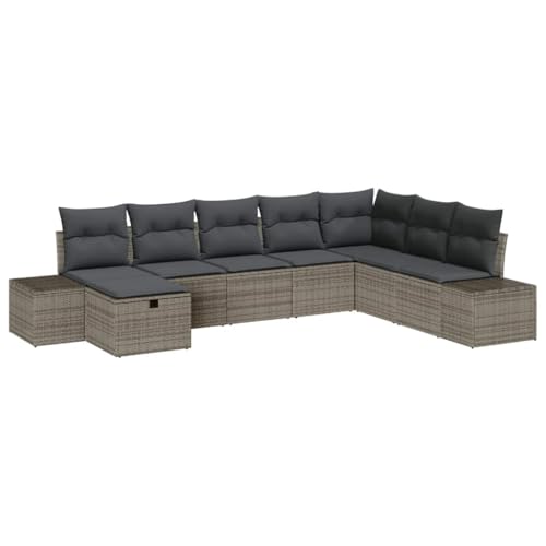SKM Garten-Sofa-Set mit Kissen 8 pcs Grau Poly Rattan,Möbel,Gartenmöbel,Gartenmöbel-Sets,Grau,65.3 kg,3359428 von SKM