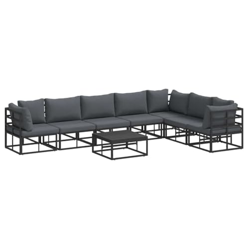 SKM Garten-Sofa-Set mit Kissen 8 pcs Schwarz Aluminium,Möbel,Gartenmöbel,Gartenmöbel-Sets,Schwarz,78.4 kg,3378873 von SKM