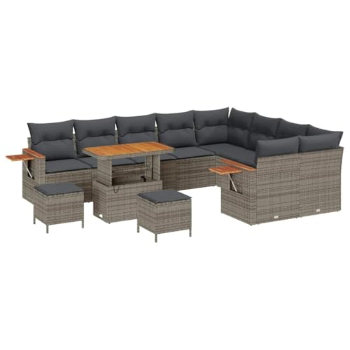 SKM Garten-Sofa-Set mit Kissen mit Speicher 12 pcs Grau Poly Rattan,Möbel,Gartenmöbel,Gartensitzmöbel,Gartensofas,Grau,101.2 kg,3365168 von SKM