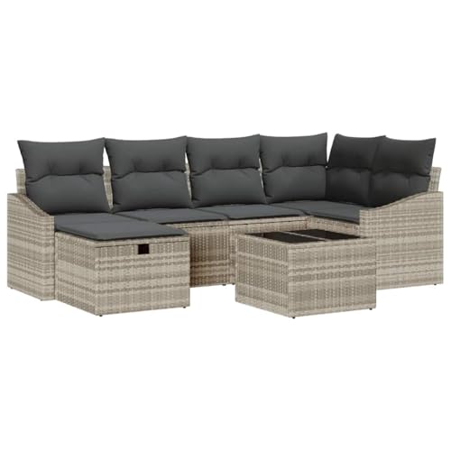 SKM Garten-Sofa-Set mit Kissen mit Speicher 7 pcs Hellgrau und Grau,Möbel,Gartenmöbel,Gartenmöbel-Sets,Hellgrau,57.8 kg,3359291 von SKM