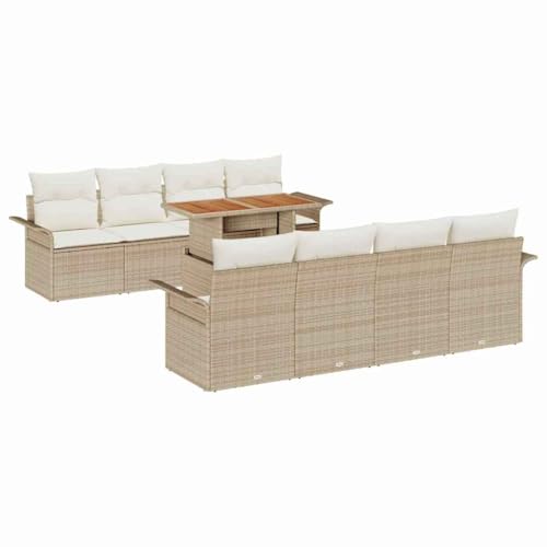 SKM Garten-Sofa-Set mit Speicher 9 pcs Beige Poly Rattan,Möbel,Gartenmöbel,Gartenmöbel-Sets,Beige,82.5 kg,3358045 von SKM