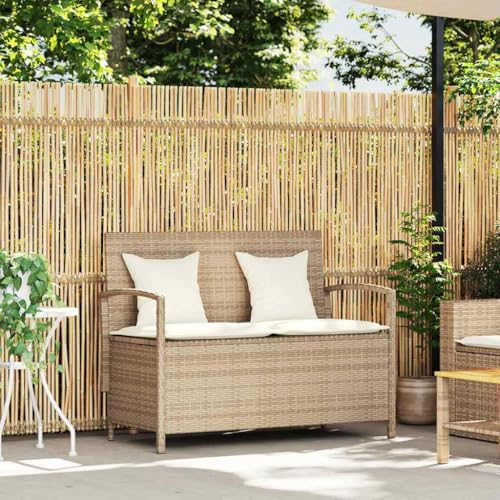 SKM Gartenbank mit Stauraum und Kissen Beige Poly Rattan,Möbel,Gartenmöbel,Gartensitzmöbel,Gartenbänke,Beige,15KG,4104215 von SKM