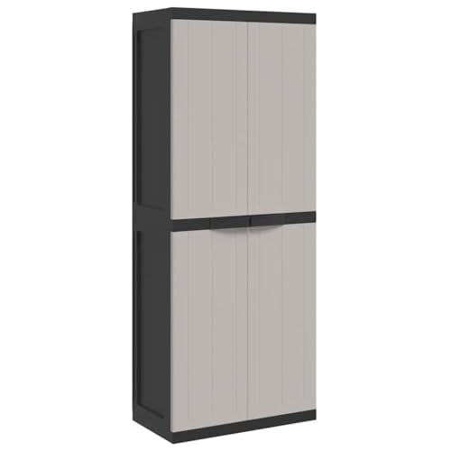 SKM Gartenschrank Grau und Schwarz 65x37x165 cm PP,Möbel,Schränke,Aufbewahrungsschränke & Schließfächer,Grau,11.7 kg,364201 von SKM