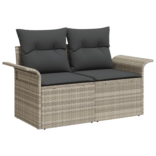 SKM Gartensofa 2-Sitzer mit Kissen Hellgrau Poly Rattan,Möbel,Gartenmöbel,Gartensitzmöbel,Gartensofas,Hellgrau,17.2KG,42006697 von SKM