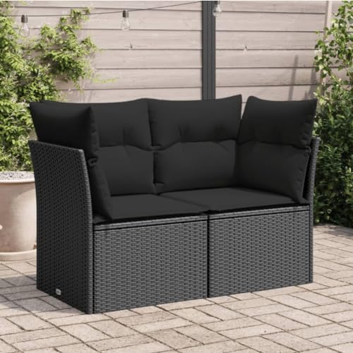 SKM Gartensofa mit Kissen 2-Sitzer Schwarz Poly Rattan,Möbel,Gartenmöbel,Gartensitzmöbel,Gartensofas,Schwarz,20KG,365986 von SKM