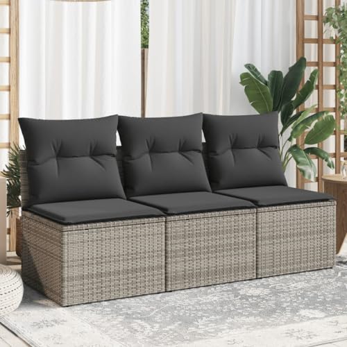 SKM Gartensofa mit Kissen 3-Sitzer Grau Poly Rattan,Möbel,Gartenmöbel,Gartensitzmöbel,Gartensofas,Grau,23.6KG,366139 von SKM