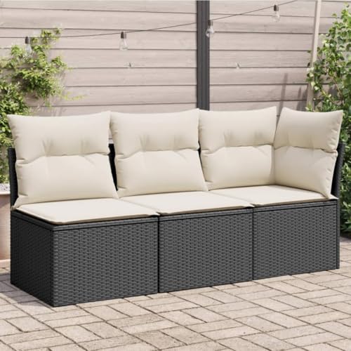 SKM Gartensofa mit Kissen 3-Sitzer Schwarz Poly Rattan,Möbel,Gartenmöbel,Gartensitzmöbel,Gartensofas,Schwarz,25KG,366014 von SKM