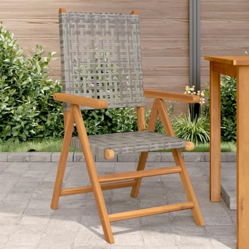 SKM Gartenstühle 2 STK. Grau Massivholz Akazie und Poly Rattan,Möbel,Gartenmöbel,Gartensitzmöbel,Gartenstühle,Grau,15.4KG,367652 von SKM