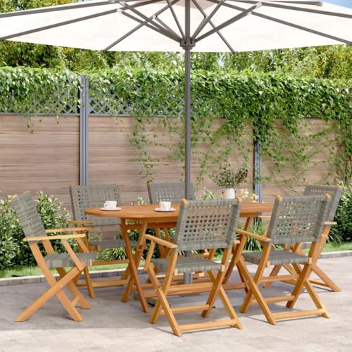 SKM Gartenstühle 6 STK. Klappbar Grau Poly Rattan & Massivholz,Möbel,Gartenmöbel,Gartensitzmöbel,Gartenstühle,Grau,41.4KG,3214560 von SKM