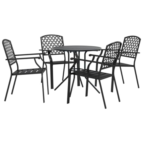 SKM Gartenstuhl-Set 5-TLG. Stapelbar Pulverbeschichteter Stahl,Möbel,Gartenmöbel,Gartenmöbel-Sets,Anthrazit,36.8KG,3283769 von SKM