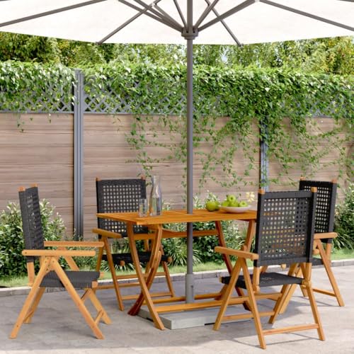 SKM Gartenstuhl Verstellbar 4 STK. Schwarz Poly Rattan Massivholz,Möbel,Gartenmöbel,Gartensitzmöbel,Gartenstühle,Schwarz,30.8KG,3214520 von SKM