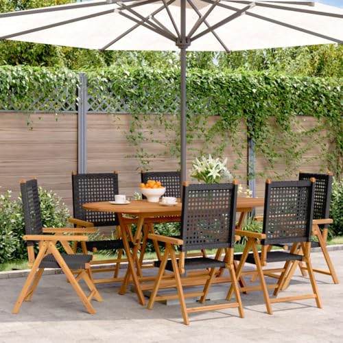 SKM Gartenstuhl Verstellbar 6 STK. Schwarz Poly Rattan Massivholz,Möbel,Gartenmöbel,Gartensitzmöbel,Gartenstühle,Schwarz,46.2KG,3214521 von SKM