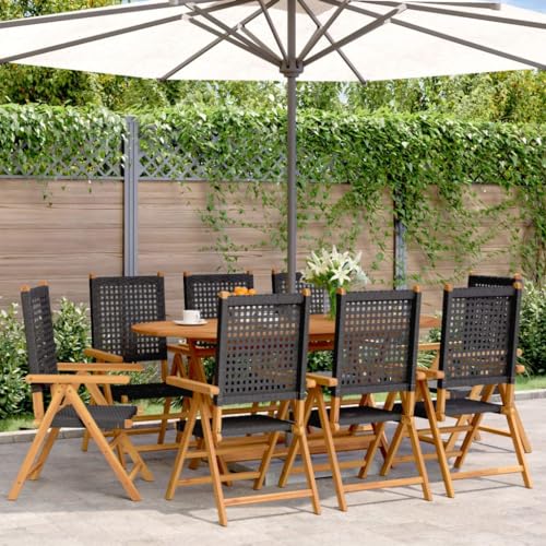 SKM Gartenstuhl Verstellbar 8 STK. Schwarz Poly Rattan Massivholz,Möbel,Gartenmöbel,Gartensitzmöbel,Gartenstühle,Schwarz,61.6KG,3214522 von SKM