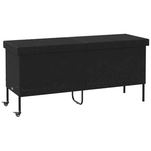 SKM Gartentruhe mit Rollen Schwarz 160x55x75 cm Poly Rattan,Möbel, Gartenmöbel, Gartenboxen,Schwarz,18.4KG,4103831 von SKM
