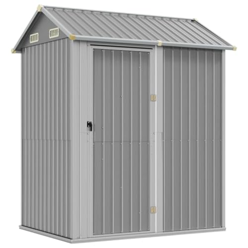 SKM Gerätehaus Hellgrau 192x152,5x237 cm Verzinkter Stahl,Heim & Garten,Rasen & Garten,Garten & Balkon,Gartenbauten,Gartenschuppen & Geräteschuppen,Grau,51.58 kg,364530 von SKM