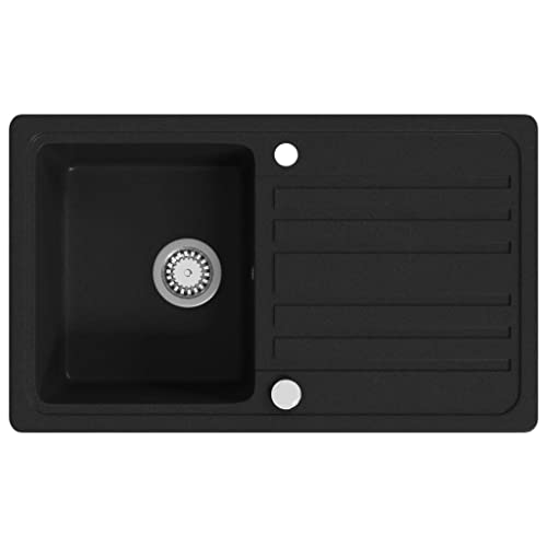 SKM Granitspüle mit Abtropffläche Reversibel Schwarz,Heimwerkerbedarf,Sanitärbedarf,Sanitärkeramik & Armaturen,Waschbecken & Spülen,Küchenspülen & Spülbecken,Schwarz,17.95 kg,141669 von SKM