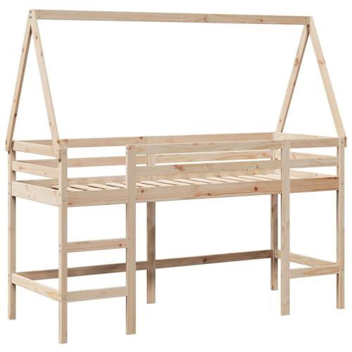 SKM Hochbett mit Leiter und Dach 80x200 cm Massivholz Kiefer,Möbel,Betten & Zubehör,Betten & Bettgestelle,Braun,29.8 kg,3282112 von SKM