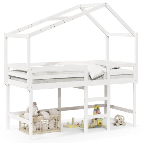SKM Hochbett mit Leiter und Dach Weiß 80x200 cm Massivholz Kiefer,Möbel,Betten & Zubehör,Betten & Bettgestelle,Weiß,35.64 kg,3282067 von SKM