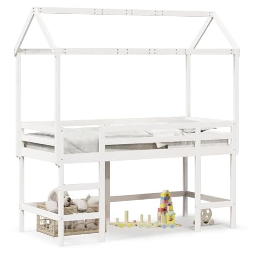 SKM Hochbett mit Leiter und Dach Weiß 80x200 cm Massivholz Kiefer,Möbel,Betten & Zubehör,Betten & Bettgestelle,Weiß,38.1 kg,3282153 von SKM