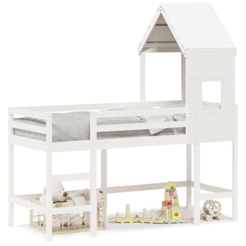 SKM Hochbett mit Leiter und Dach Weiß 80x200 cm Massivholz Kiefer,Möbel,Betten & Zubehör,Betten & Bettgestelle,Weiß,38.4 kg,3282029 von SKM