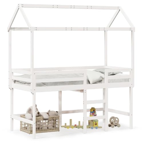 SKM Hochbett mit Leiter und Dach Weiß 80x200 cm Massivholz Kiefer,Möbel,Betten & Zubehör,Betten & Bettgestelle,Weiß,39.24 kg,3282147 von SKM