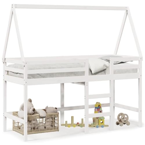 SKM Hochbett mit Leiter und Dach Weiß 90x190 cm Massivholz Kiefer,Möbel,Betten & Zubehör,Betten & Bettgestelle,Weiß,31.05 kg,3282109 von SKM