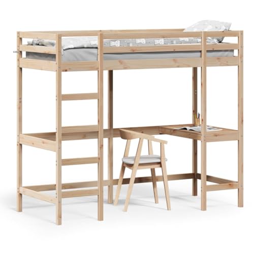 SKM Hochbett mit Schreibtisch 75x190 cm Massivholz Kiefer,Möbel,Betten & Zubehör,Betten & Bettgestelle,Braun,37.49 kg,842862 von SKM