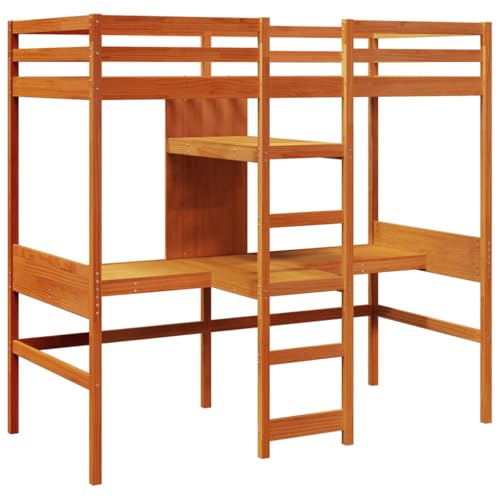 SKM Hochbett mit Schreibtisch & Ablagen Braun 90x200 cm Kiefernholz,Möbel,Betten & Zubehör,Betten & Bettgestelle,Braun,58.6 kg,3308543 von SKM