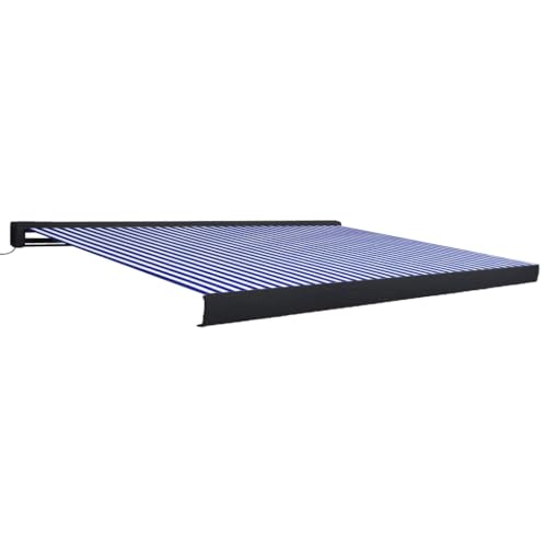 SKM Kassettenmarkise mit Motor 400x300 cm Blau und Weiß,Heim & Garten,Rasen & Garten,Garten & Balkon,Markisen,Blau,54.75 kg,3052689 von SKM