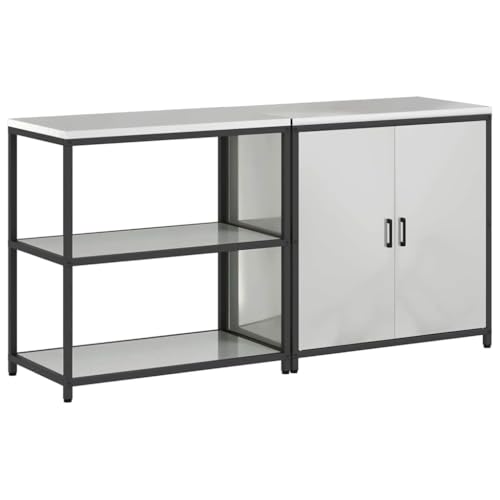 SKM Küchenlager-Set 2 pcs Silber 180 x 50 x 92 cm Verzinkter Stahl,Möbel,Schränke,Küchenschränke,Silber,50.16 kg,3392657 von SKM