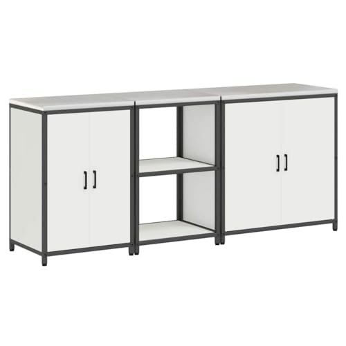 SKM Küchenlager-Set 3 pcs Weiß 210 x 50 x 92 cm Kaltgewalzter Stahl,Möbel,Schränke,Küchenschränke,Weiß,74.79 kg,3392702 von SKM