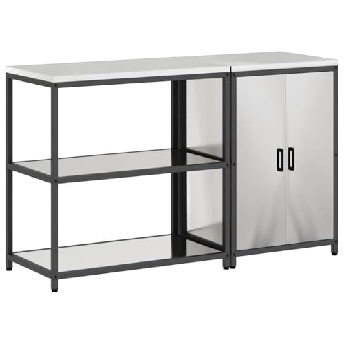 SKM Küchenlager-Set mit Tür 2 pcs Silber 150 x 50 x 92 cm Edelstahl,Möbel,Schränke,Küchenschränke,Silber,46.43 kg,3392663 von SKM