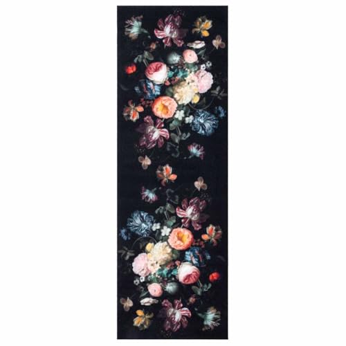 SKM Küchenmatte Floral Blumen 60 x 180 cm Samt,Heim & Garten,Dekoration,Fußmatten,Schwarz,2.07 kg,42013425 von SKM