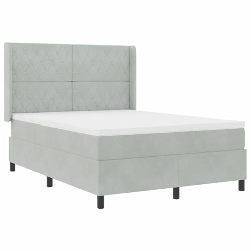 SKM LED Boxspringbett mit Matratze Hellgrau 140 x 200 cm Samt,Möbel,Betten & Zubehör,Betten & Bettgestelle,Hellgrau,73.59 kg,3343814 von SKM