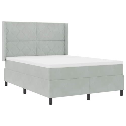 SKM LED Boxspringbett mit Matratze Hellgrau 140 x 200 cm Samt,Möbel,Betten & Zubehör,Betten & Bettgestelle,Hellgrau,73.59 kg,3343922 von SKM