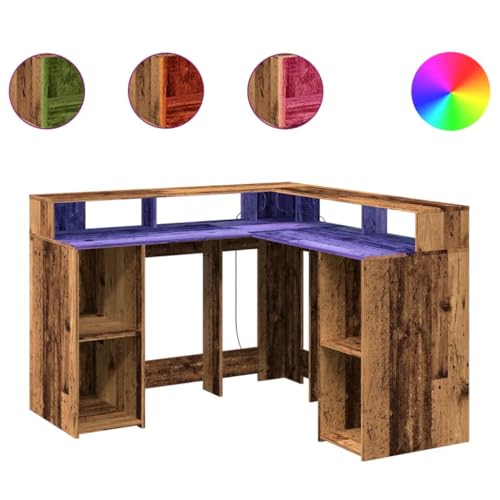 SKM LED-Schreibtisch Altholz-Optik 130x130x91 cm Holzwerkstoff,Möbel,Büromöbel,Schreibtische,Braun,61 kg,3309454 von SKM