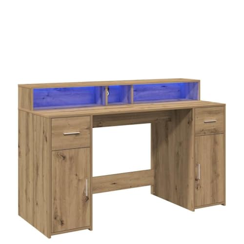 SKM LED-Schreibtisch Artisan-Eiche 140x55x91 Holzwerkstoff,Möbel,Büromöbel,Schreibtische,Braun,54.9 kg,3309428 von SKM