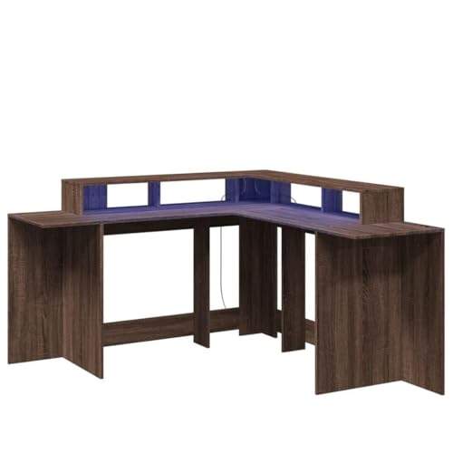 SKM LED-Schreibtisch Braun Eichen-Optik 152x152x91 Holzwerkstoff,Möbel,Büromöbel,Schreibtische,Braun,55.1 kg,3309462 von SKM